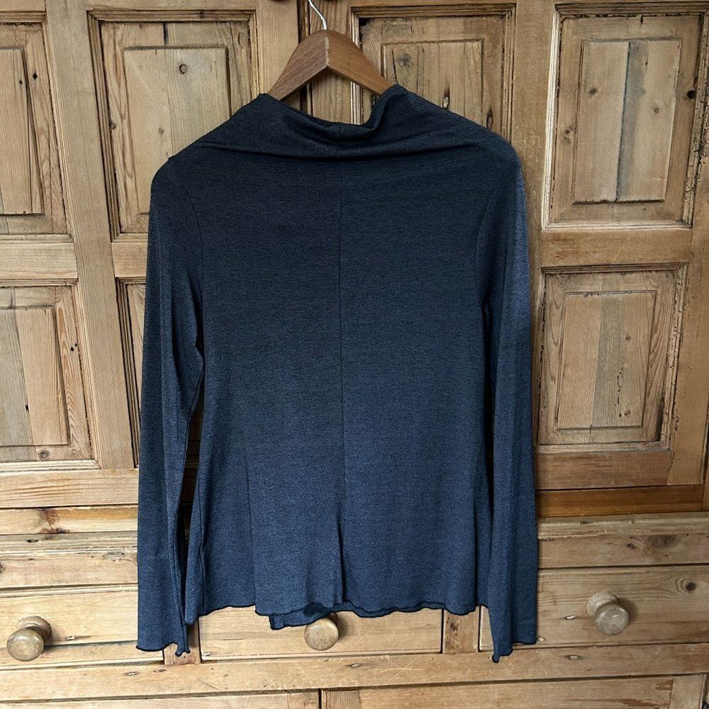 Basic Threads XS Long Sleeve Blouse Charcoal Gray Ruffle‎ Front - Picture 7 of 9